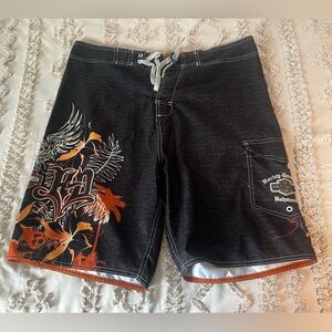 Harley-Davidson Orange and Black Swim Trunks